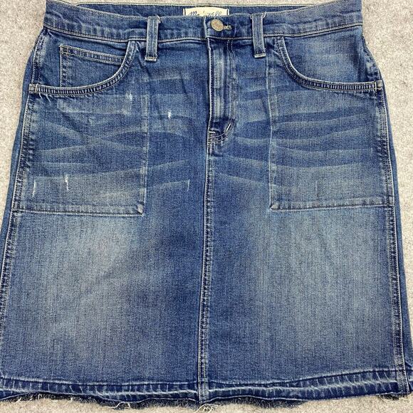 Madewell skirt women’s 29 denim distressed cottage artsy square pocket raw‎ hem - Picture 1 of 8